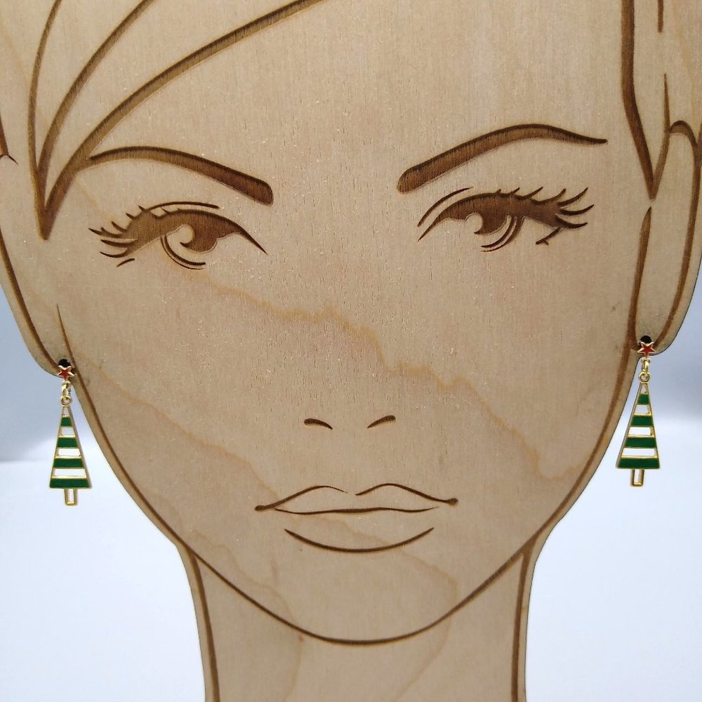Avon Trim a Tree Dangle Earrings Vintage Book Piece, Drop Studs in Green Enamel
